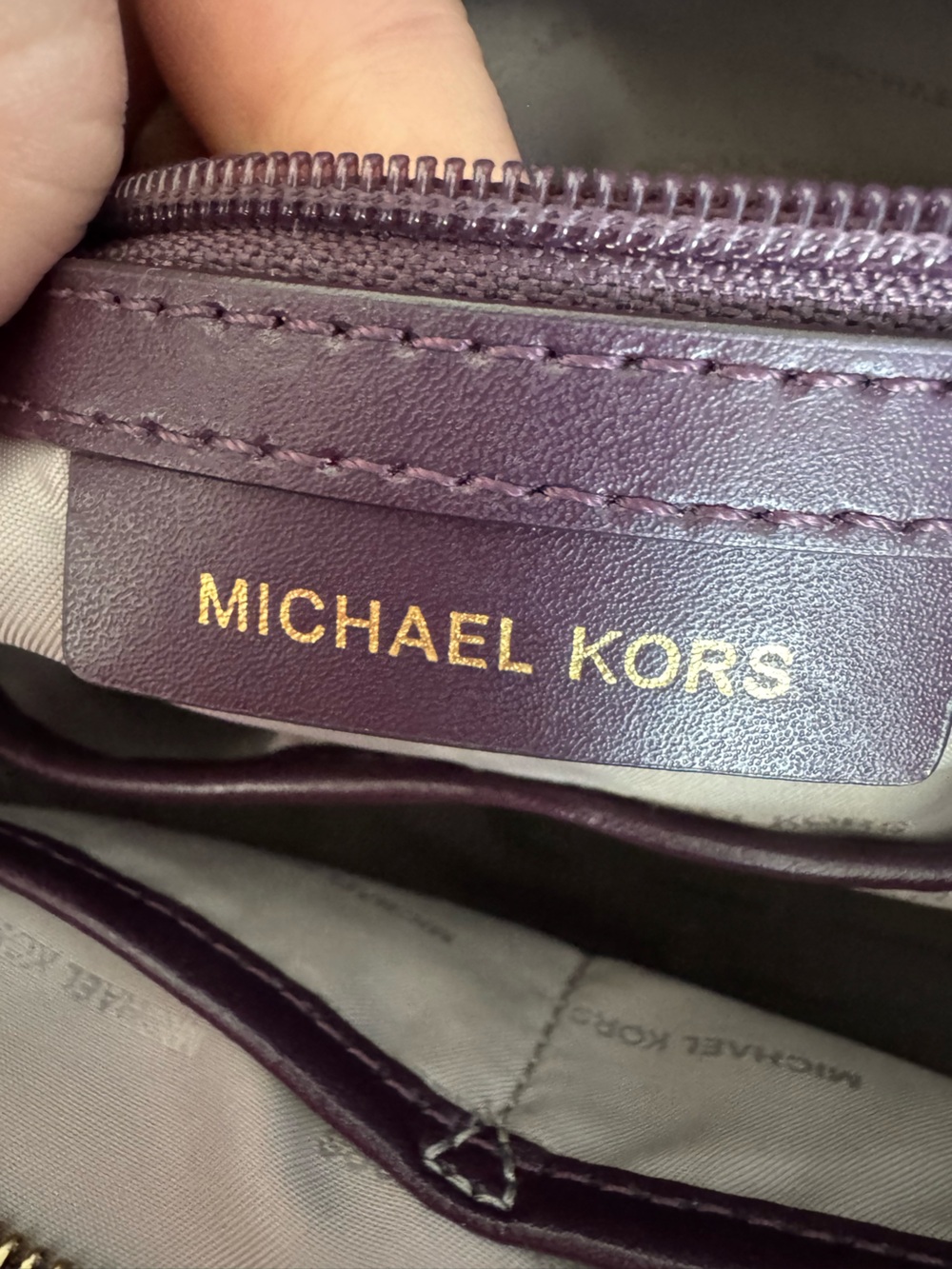 Michael Kors Mott Leather Tote with Gold MK Logo - Eggplant - Picture 6 of 12